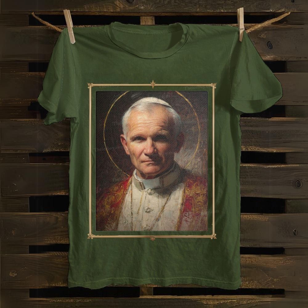 Religious Saint John Paul II Portrait Cotton T-shirt