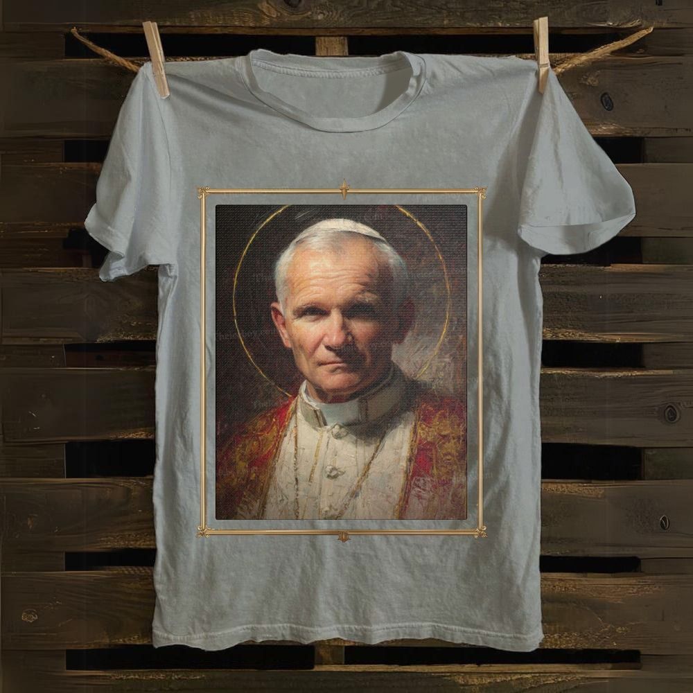 Religious Saint John Paul II Portrait Cotton T-shirt