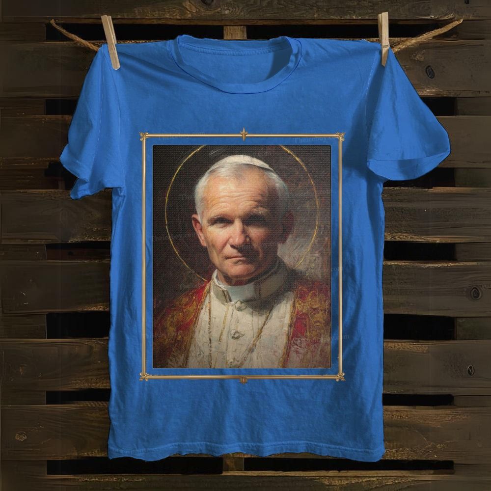 Religious Saint John Paul II Portrait Cotton T-shirt