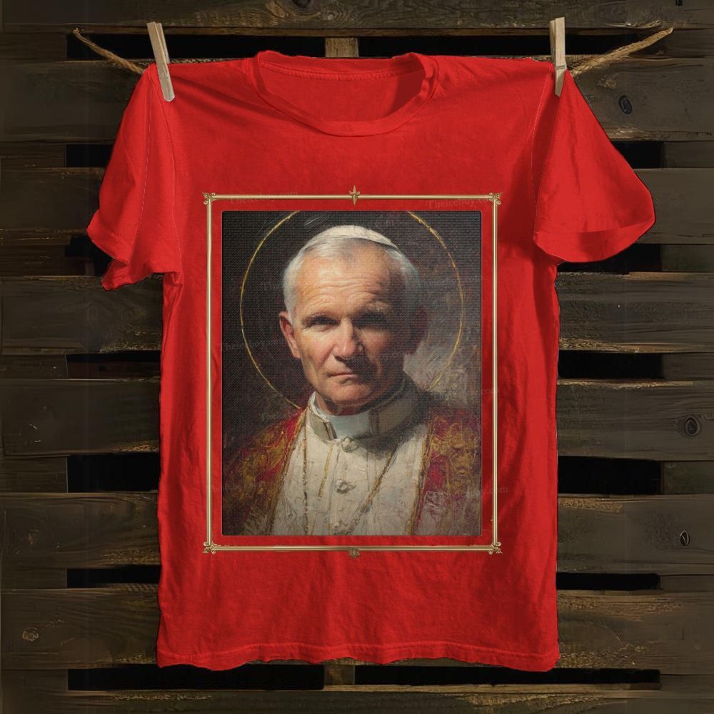 Religious Saint John Paul II Portrait Cotton T-shirt