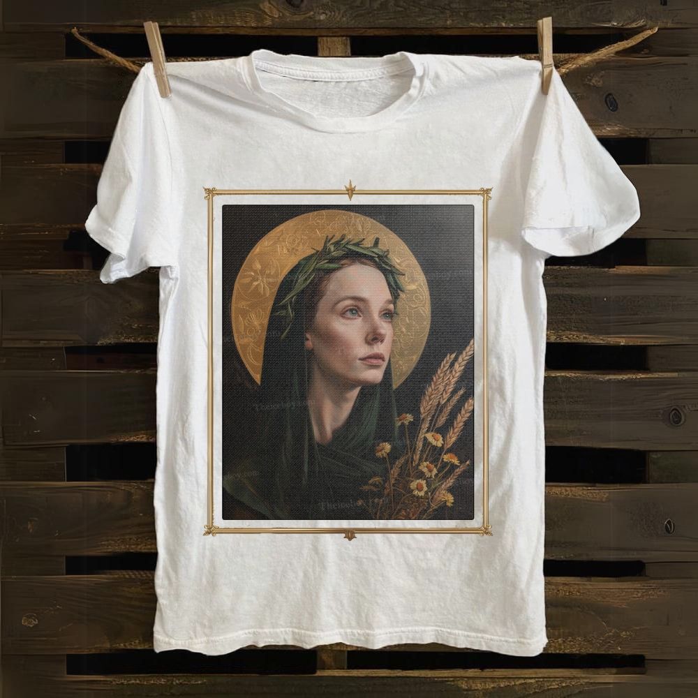 Religious Saint Brigid of Kildare Portrait Cotton T-shirt