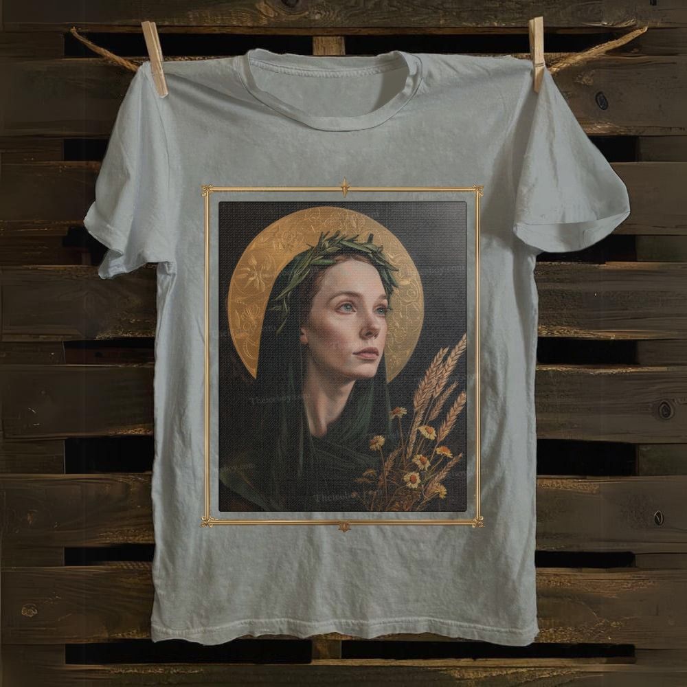 Religious Saint Brigid of Kildare Portrait Cotton T-shirt