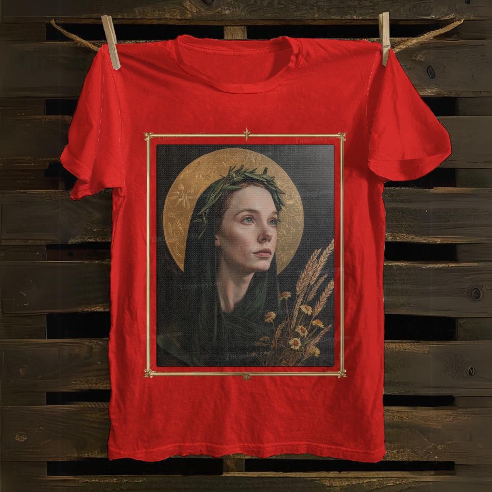 Religious Saint Brigid of Kildare Portrait Cotton T-shirt