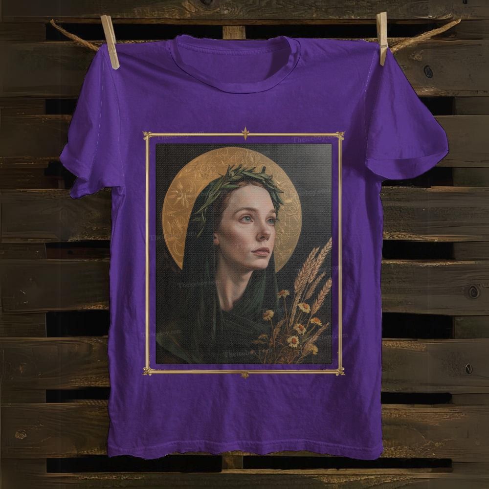 Religious Saint Brigid of Kildare Portrait Cotton T-shirt