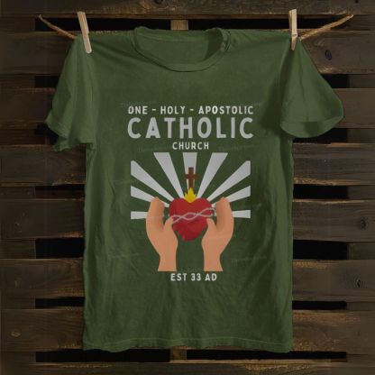 One Holy Catholic Apostolic Church Sacred Heart Cotton T-shirt