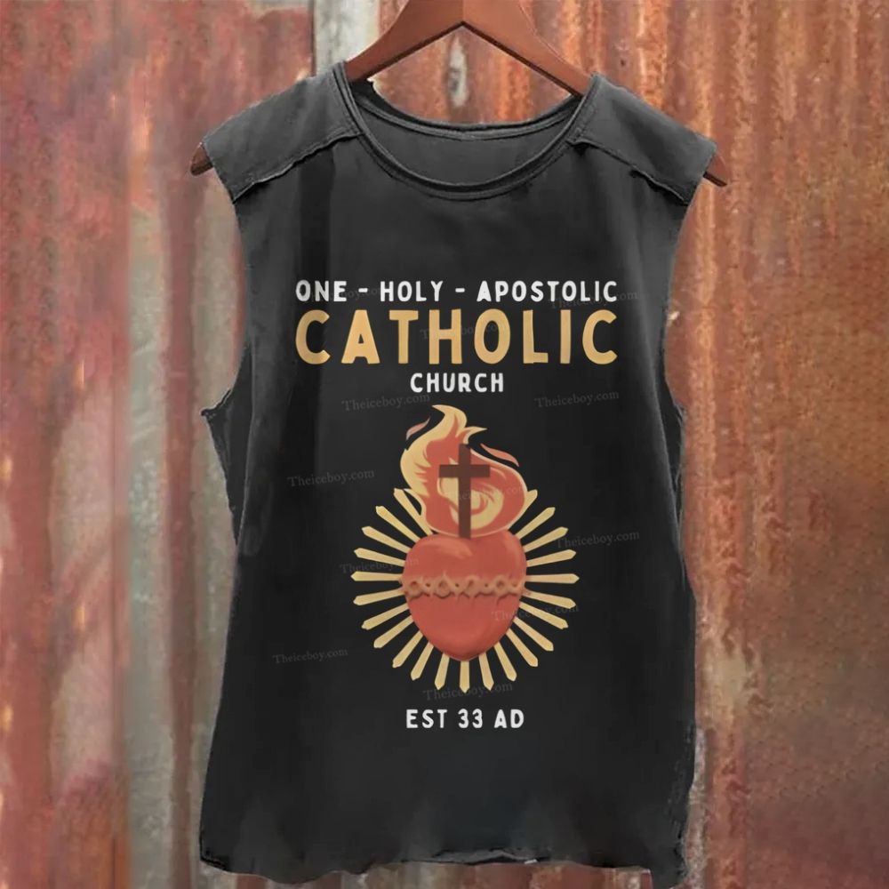Catholic One Holy Apostolic Church Sacred Heart Washed Tank Top