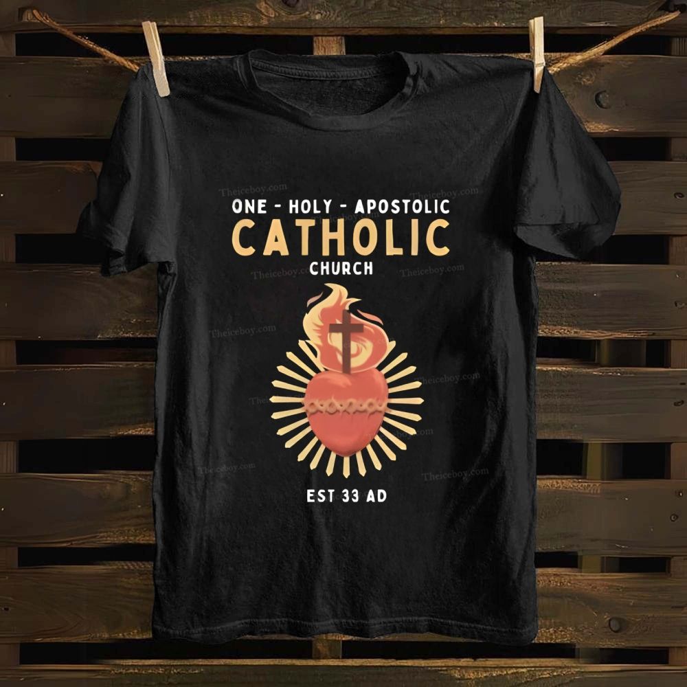 Catholic One Holy Apostolic Church Sacred Heart Cotton T-shirt