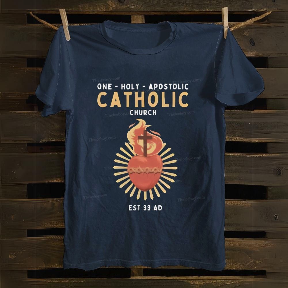 Catholic One Holy Apostolic Church Sacred Heart Cotton T-shirt