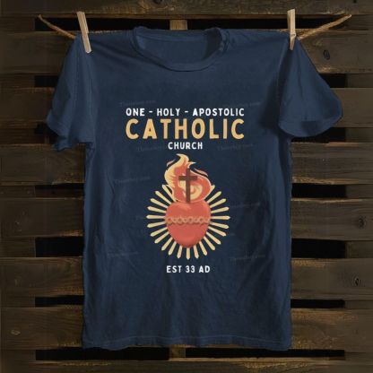 Catholic One Holy Apostolic Church Sacred Heart Cotton T-shirt