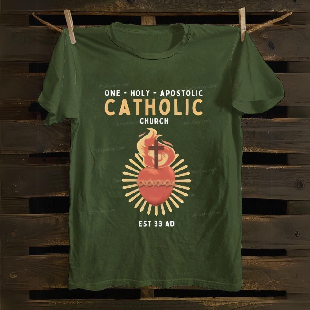 Catholic One Holy Apostolic Church Sacred Heart Cotton T-shirt