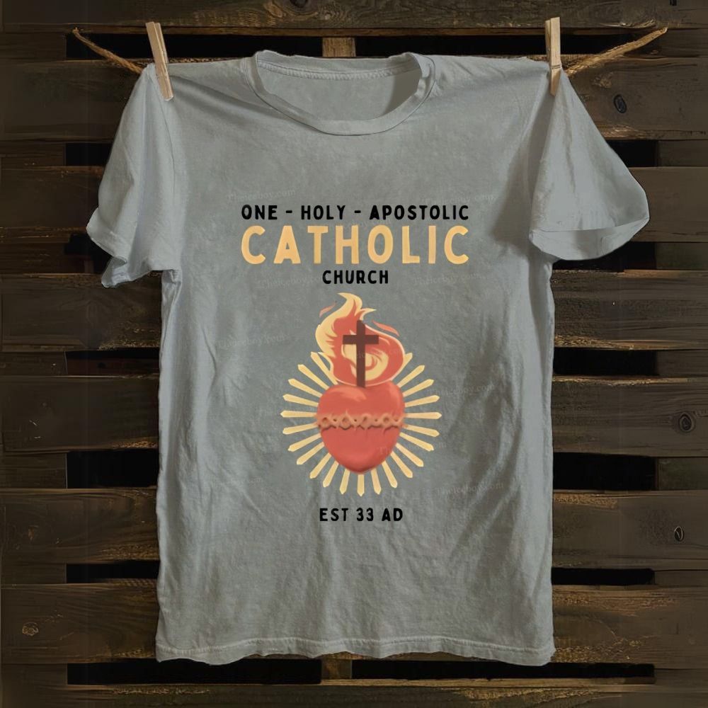 Catholic One Holy Apostolic Church Sacred Heart Cotton T-shirt