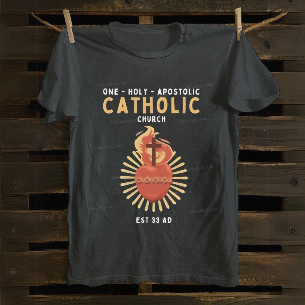 Catholic One Holy Apostolic Church Sacred Heart Cotton T-shirt