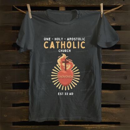 Catholic One Holy Apostolic Church Sacred Heart Cotton T-shirt