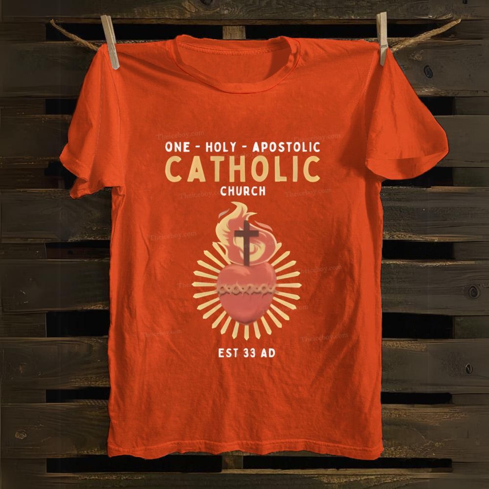Catholic One Holy Apostolic Church Sacred Heart Cotton T-shirt
