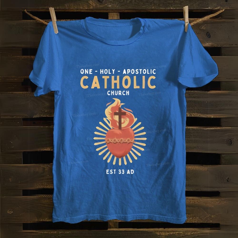 Catholic One Holy Apostolic Church Sacred Heart Cotton T-shirt