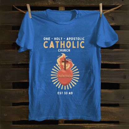 Catholic One Holy Apostolic Church Sacred Heart Cotton T-shirt