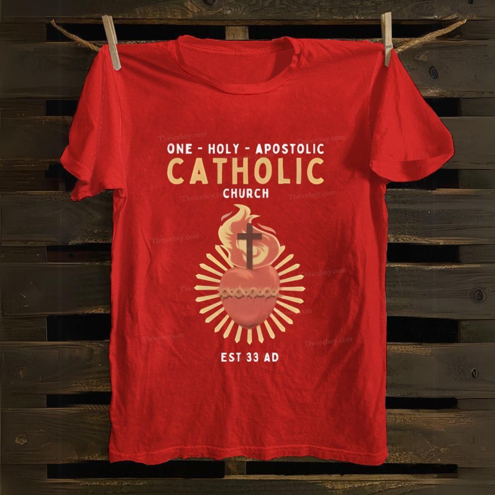 Catholic One Holy Apostolic Church Sacred Heart Cotton T-shirt