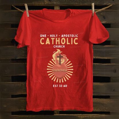 Catholic One Holy Apostolic Church Sacred Heart Cotton T-shirt