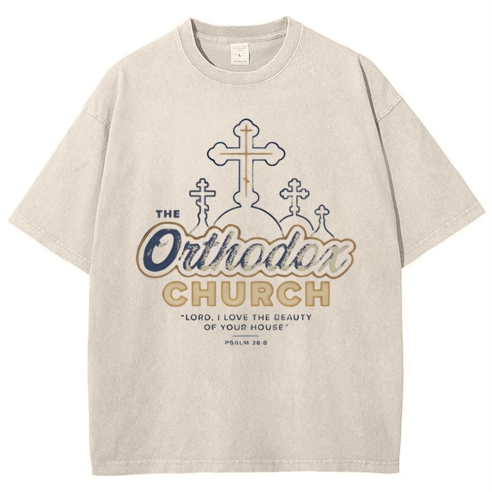 Retro Orthodox Church Snowflake Vintage Cotton T-Shirt