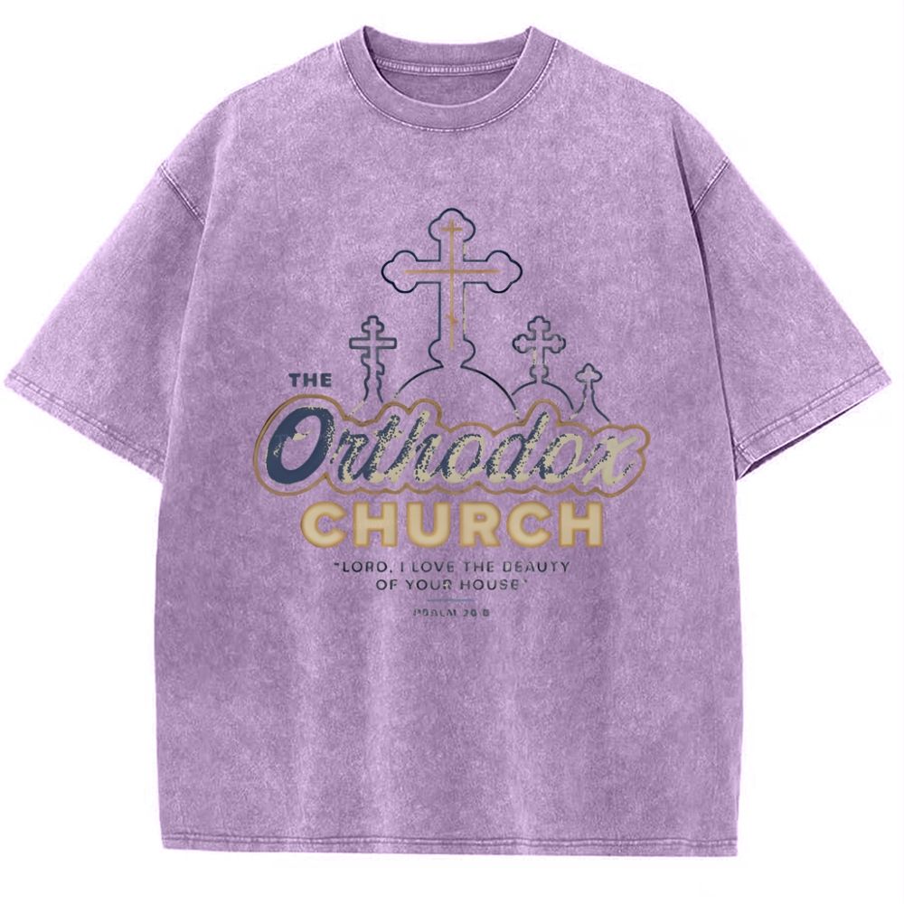 Retro Orthodox Church Snowflake Vintage Cotton T-Shirt