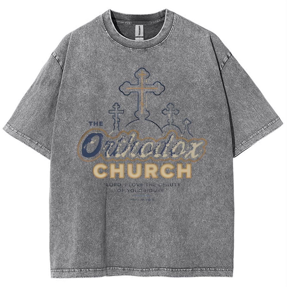 Retro Orthodox Church Snowflake Vintage Cotton T-Shirt