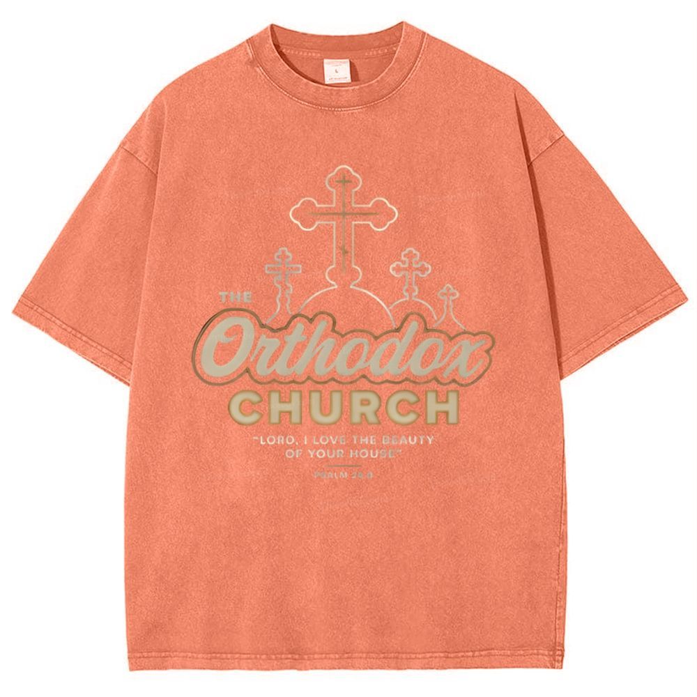 Retro Orthodox Church Snowflake Vintage Cotton T-Shirt