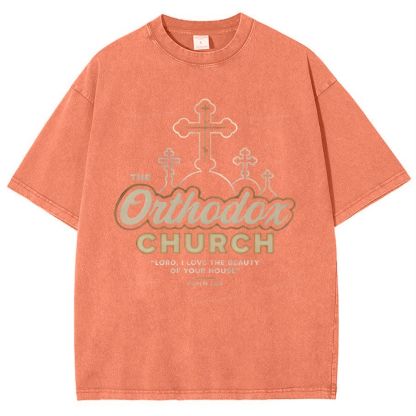 Retro Orthodox Church Snowflake Vintage Cotton T-Shirt