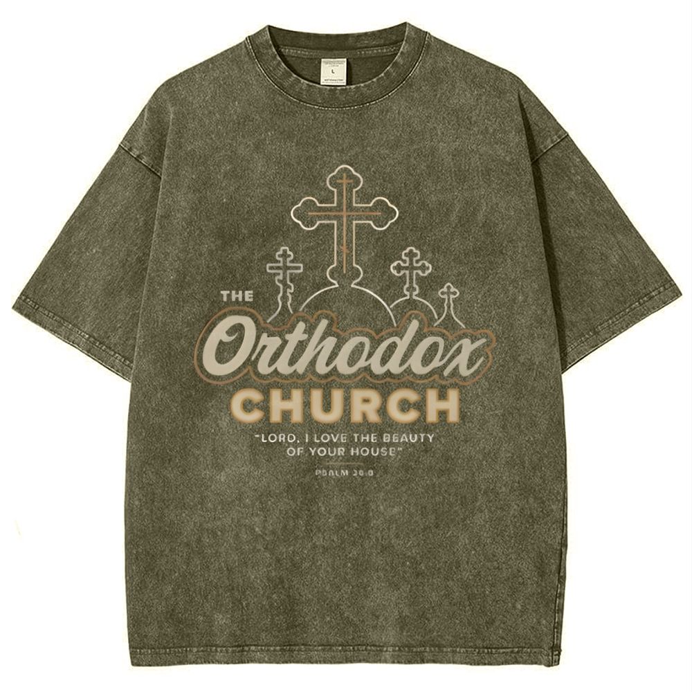 Retro Orthodox Church Snowflake Vintage Cotton T-Shirt