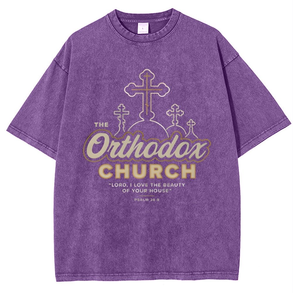 Retro Orthodox Church Snowflake Vintage Cotton T-Shirt