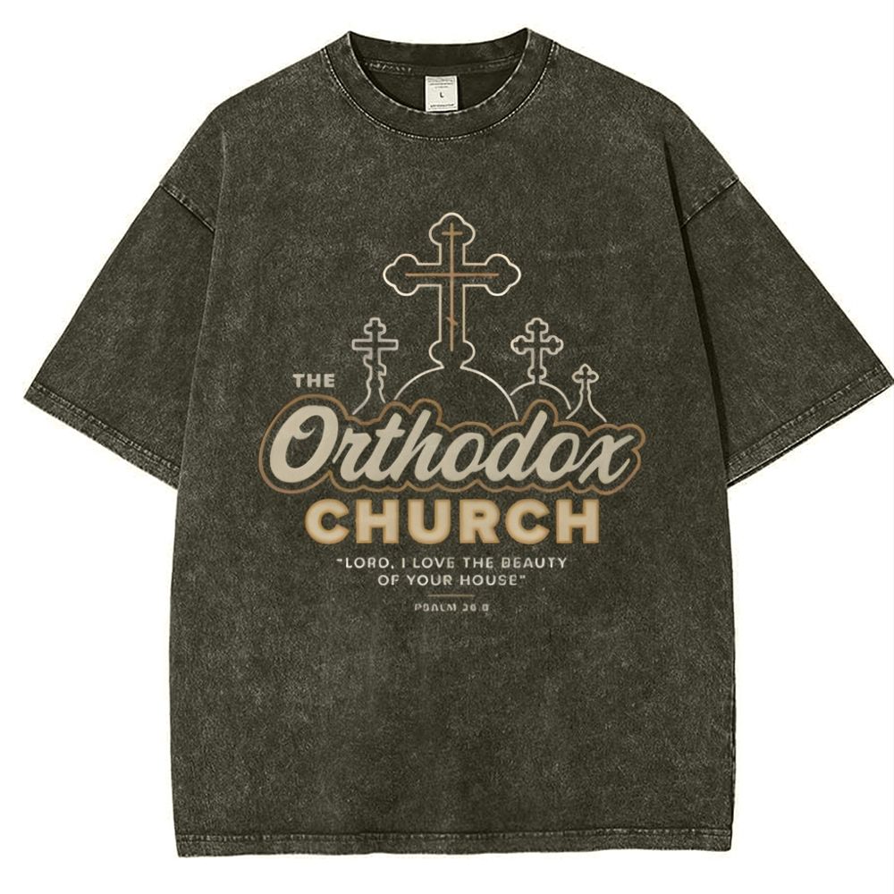 Retro Orthodox Church Snowflake Vintage Cotton T-Shirt