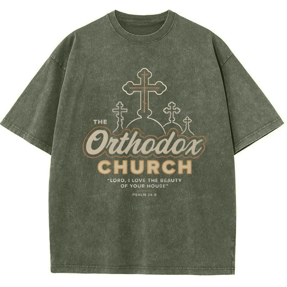 Retro Orthodox Church Snowflake Vintage Cotton T-Shirt