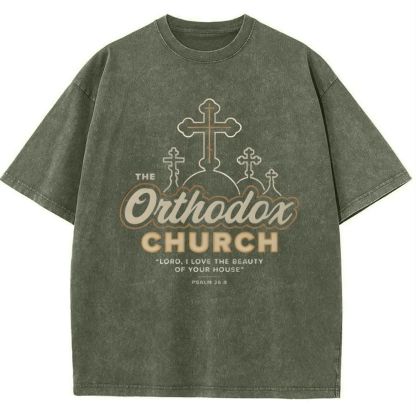 Retro Orthodox Church Snowflake Vintage Cotton T-Shirt