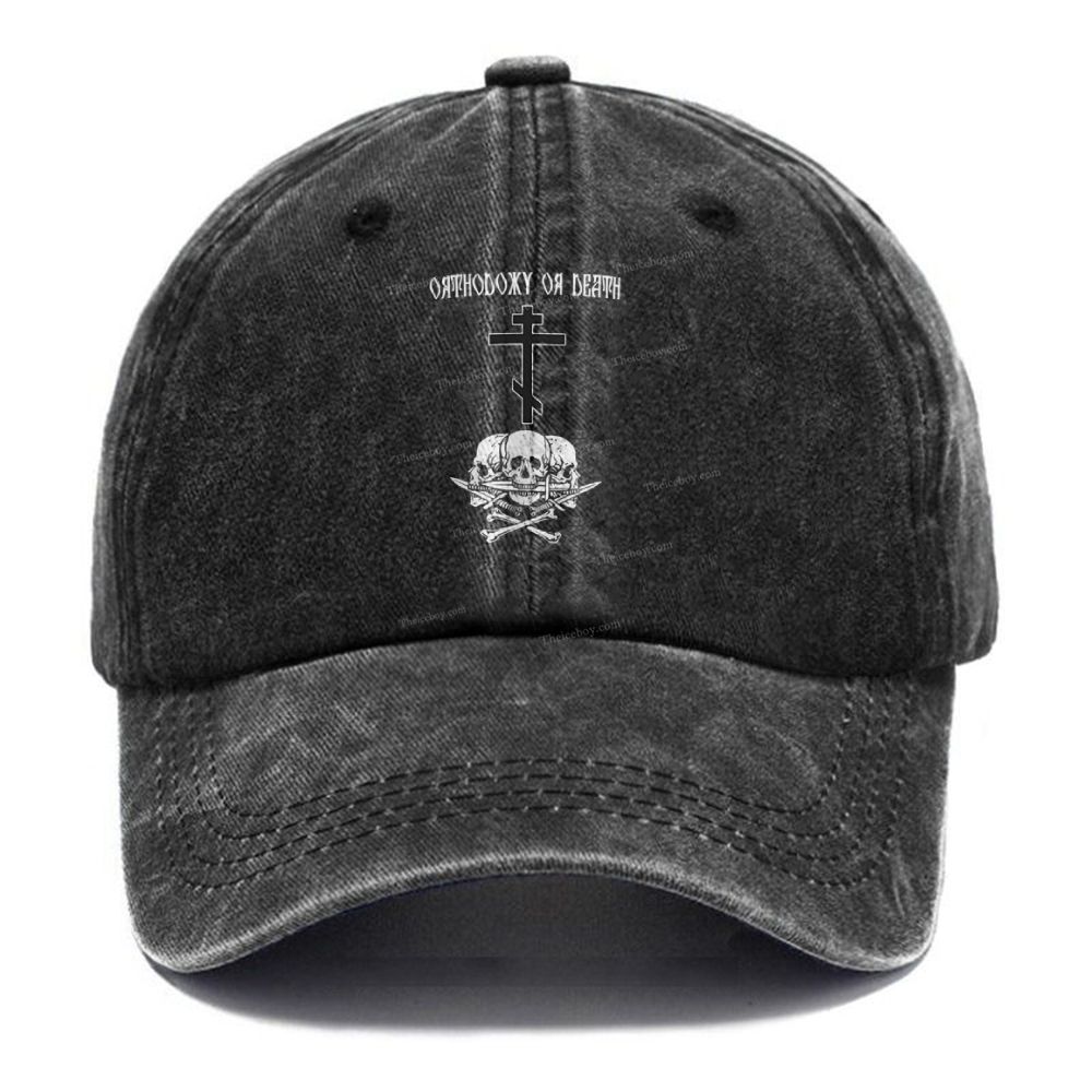 Orthodoxy or Death Orthodox Cross Unisex Vintage Casual Washed Cap