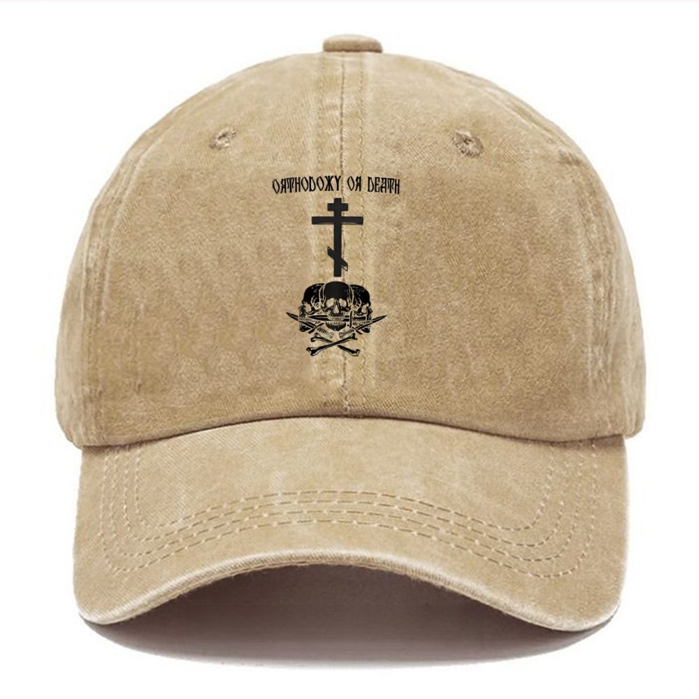 Orthodoxy or Death Orthodox Cross Unisex Vintage Casual Washed Cap