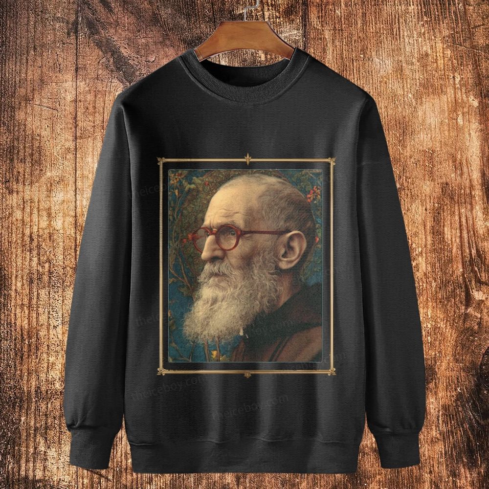 Catholic Blessed Solanus Casey Portrait Cotton Crewneck Sweatshirt