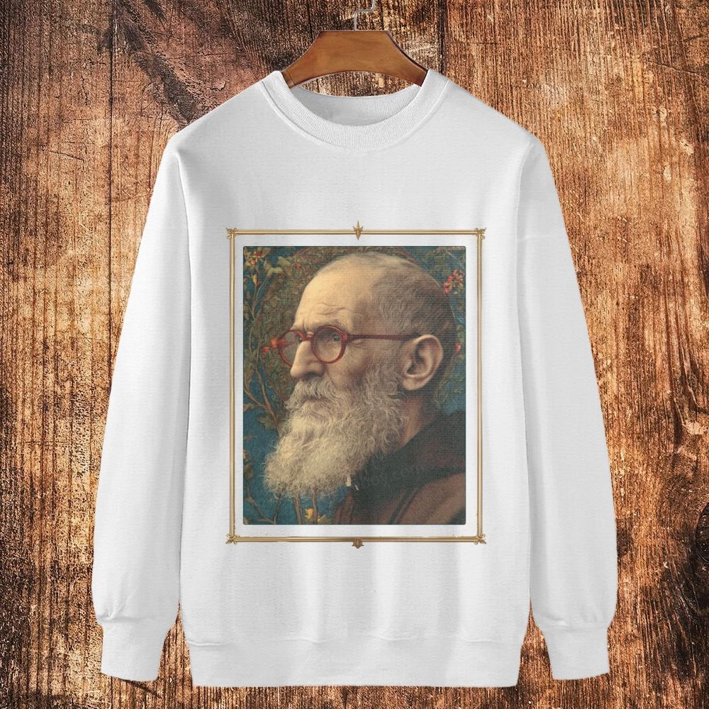 Catholic Blessed Solanus Casey Portrait Cotton Crewneck Sweatshirt