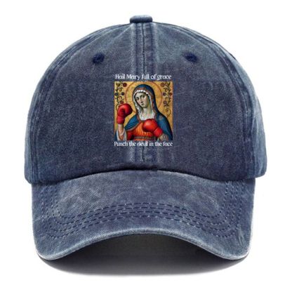 Hail Mary Full of Grace Punch the Devil in the Face Unisex Vintage Casual Washed Cap 2508001913