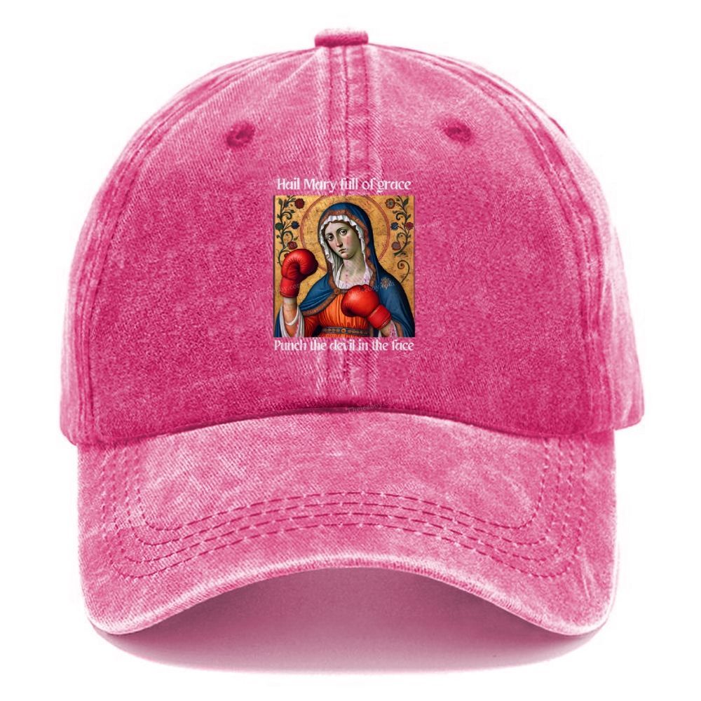 Hail Mary Full of Grace Punch the Devil in the Face Unisex Vintage Casual Washed Cap 2508001913