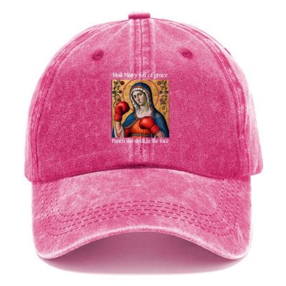 Hail Mary Full of Grace Punch the Devil in the Face Unisex Vintage Casual Washed Cap 2508001913