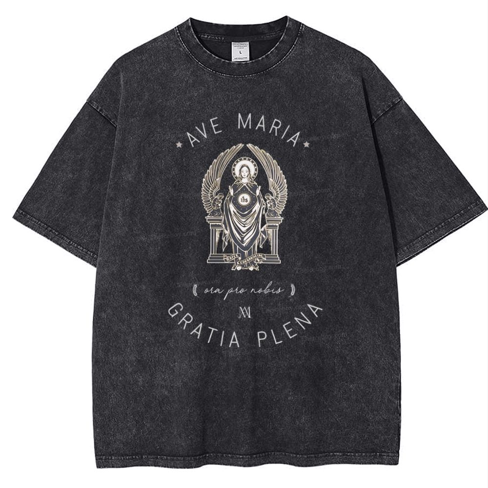 Ave Maria Catholic Snowflake Vintage Cotton T-Shirt