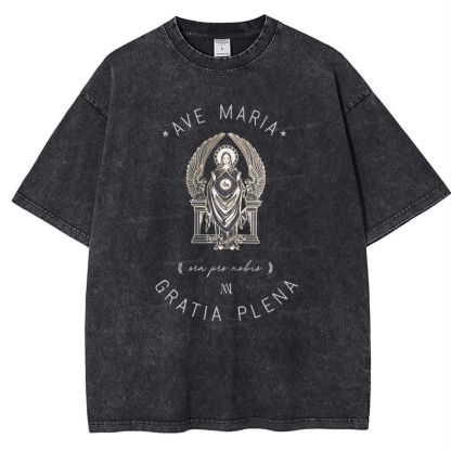 Ave Maria Catholic Snowflake Vintage Cotton T-Shirt