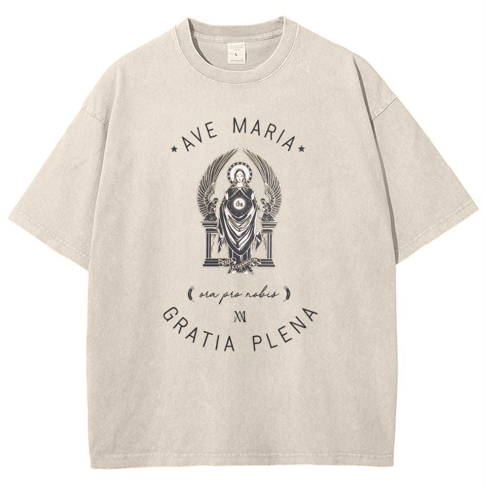 Ave Maria Catholic Snowflake Vintage Cotton T-Shirt