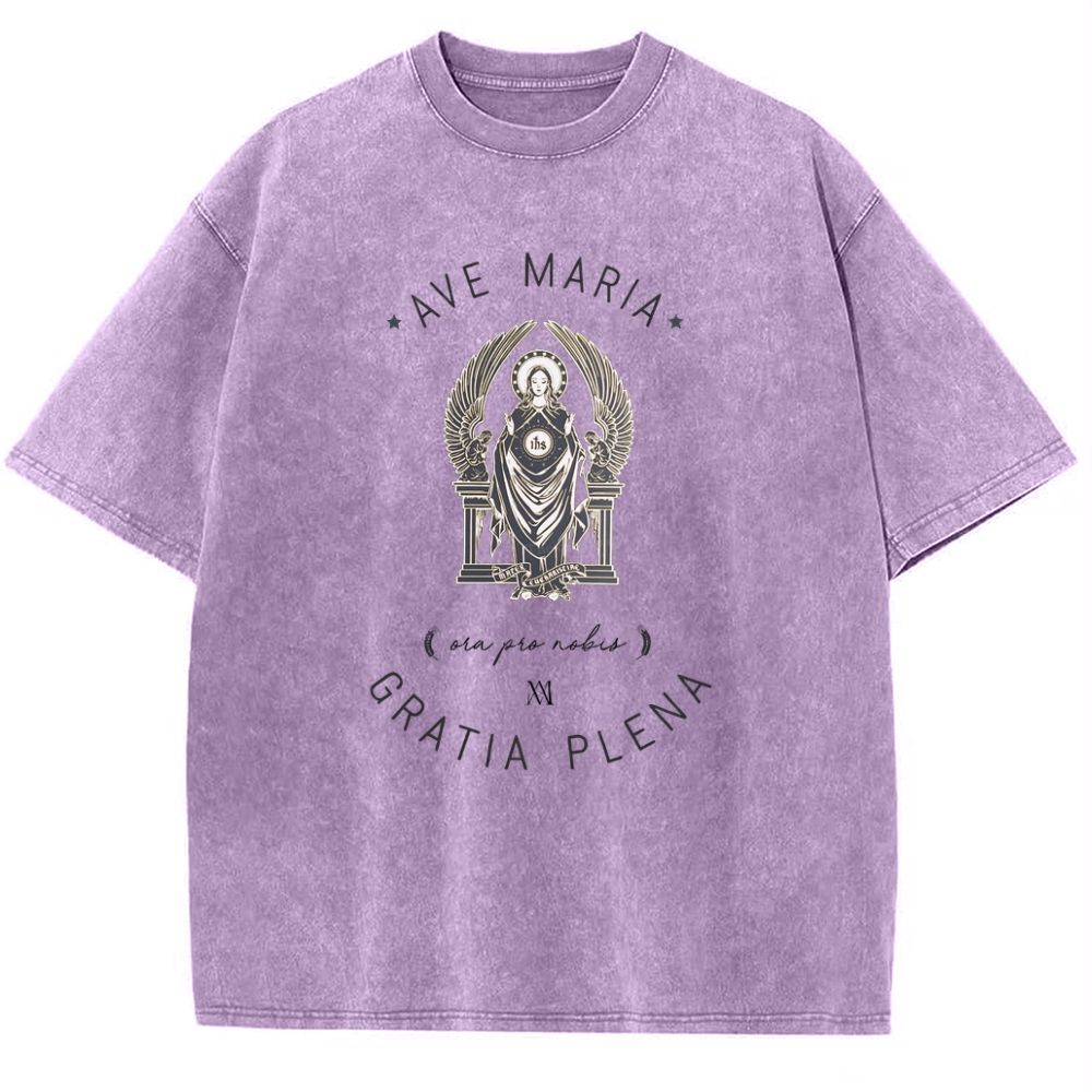 Ave Maria Catholic Snowflake Vintage Cotton T-Shirt