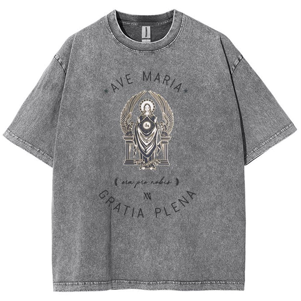 Ave Maria Catholic Snowflake Vintage Cotton T-Shirt