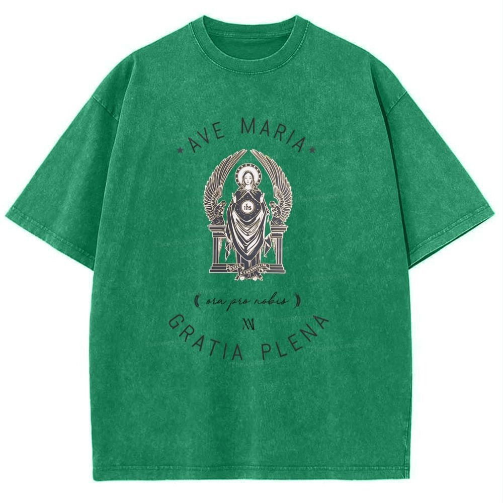 Ave Maria Catholic Snowflake Vintage Cotton T-Shirt