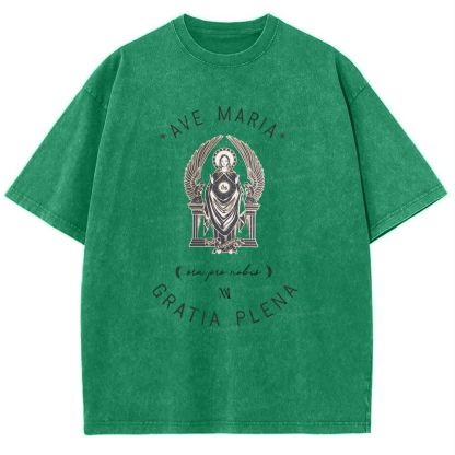 Ave Maria Catholic Snowflake Vintage Cotton T-Shirt