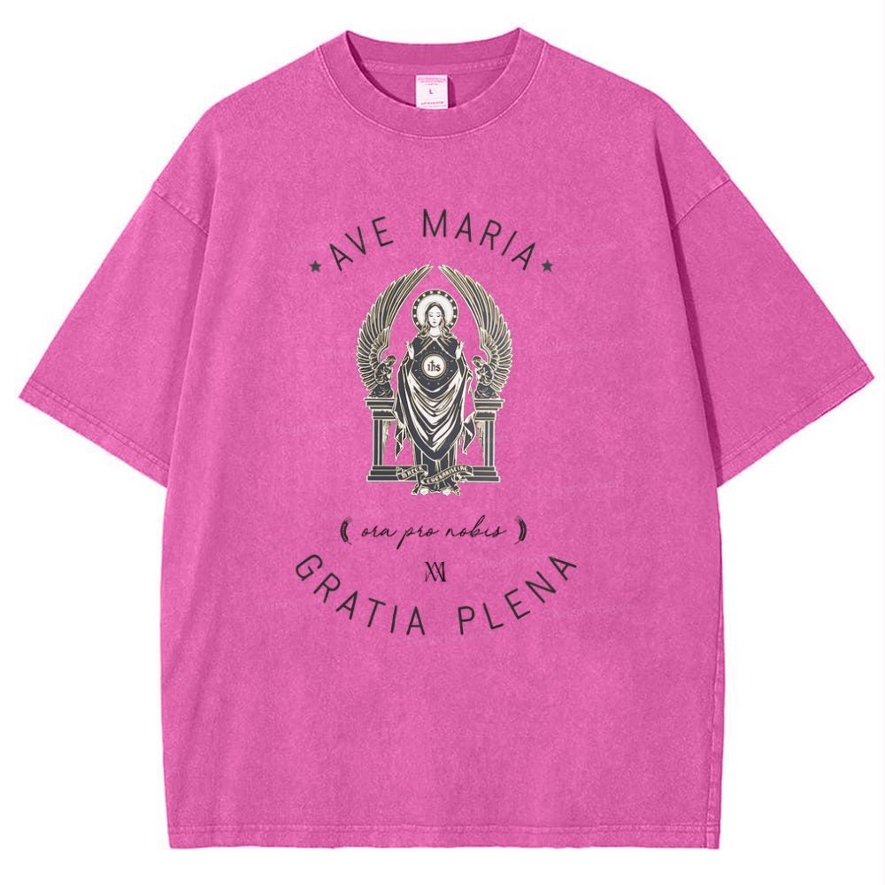 Ave Maria Catholic Snowflake Vintage Cotton T-Shirt