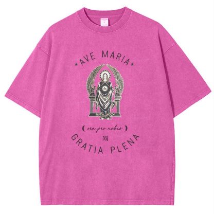 Ave Maria Catholic Snowflake Vintage Cotton T-Shirt