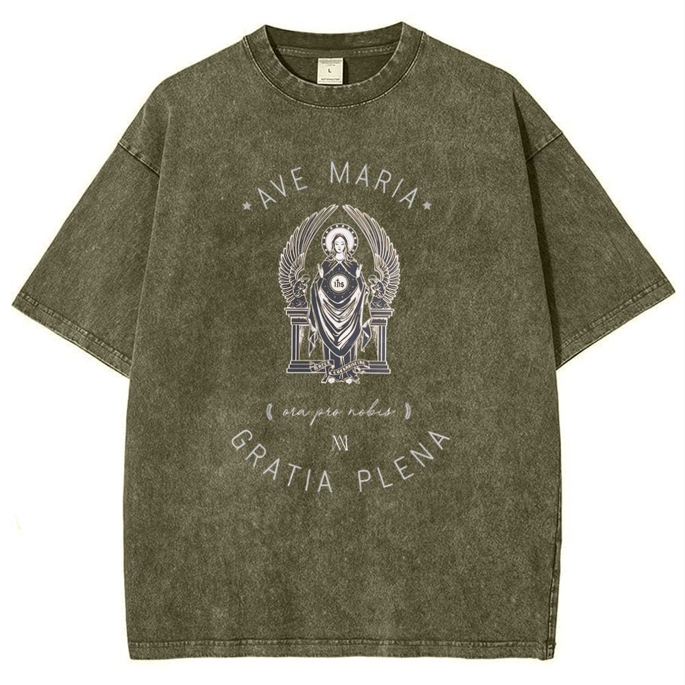 Ave Maria Catholic Snowflake Vintage Cotton T-Shirt