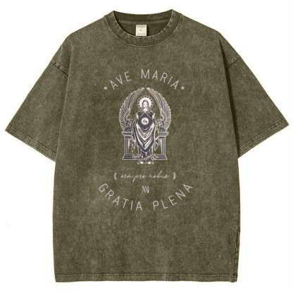 Ave Maria Catholic Snowflake Vintage Cotton T-Shirt